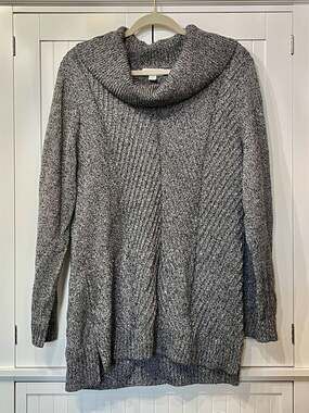 Calvin Klein Women's XL Marled Black & White Cowl Neck Tunic Sweater